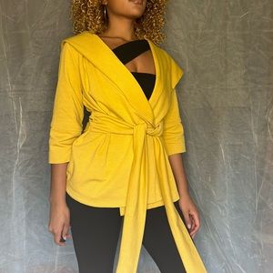 🌺XYEREN Mustard Yellow Hooded and Belted Jacket